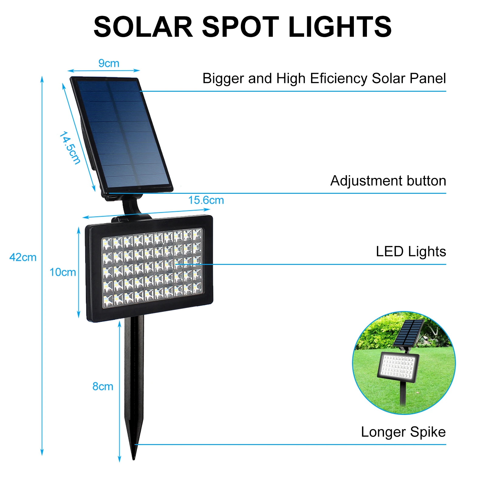 Фото T-SUN 2 шт. теплый белый/холодный белый 50LED Солнечный садовый светильник наружный супер яркий Солнечный Точечный светильник Солнечный настенн... №2
