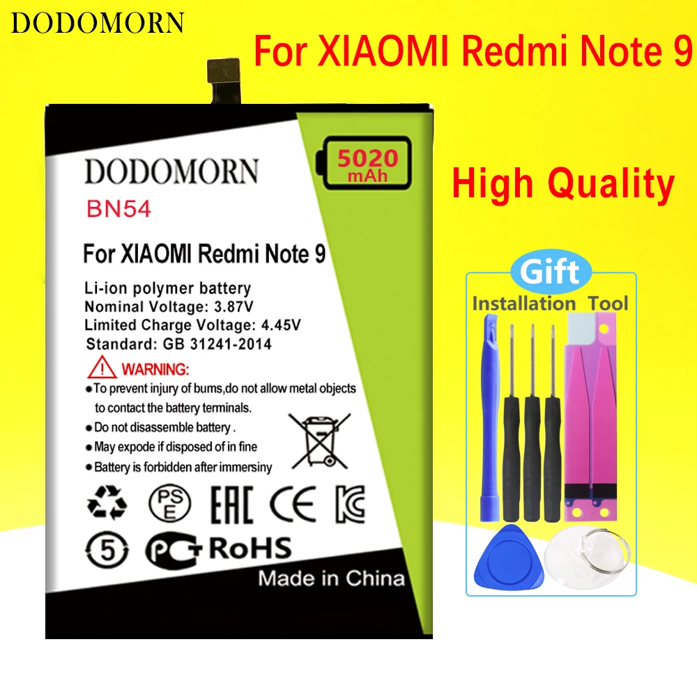 

DODOMORN BN53 BN54 BN55 Battery For Xiaomi Redmi Note 9 9Pro 9S Phone High Quality+Tracking Number