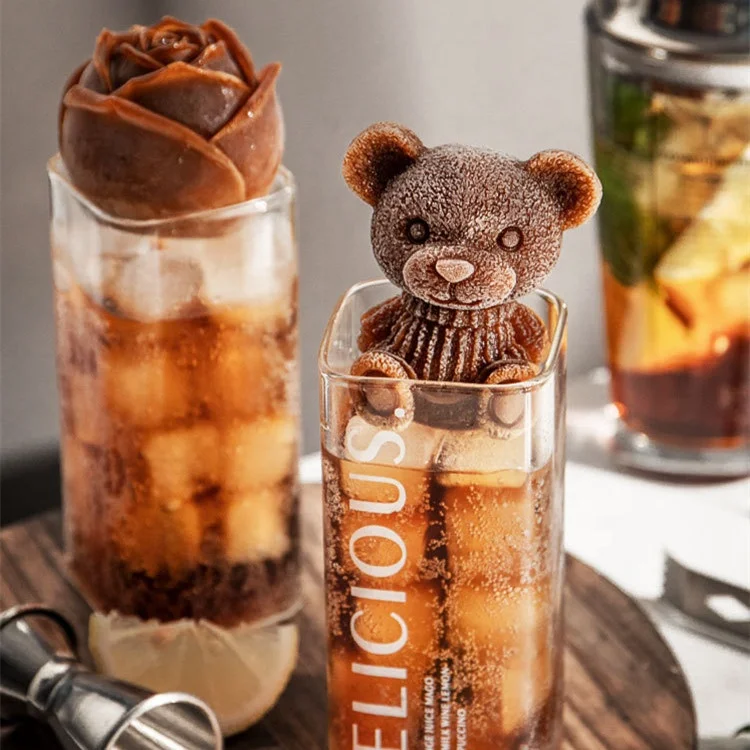 

Bear Rose Ice Ball Mould Ice Cube Silicone Tray Moulds Food Grade Home Gadgets Kawaii Ice Maker Easy Operate