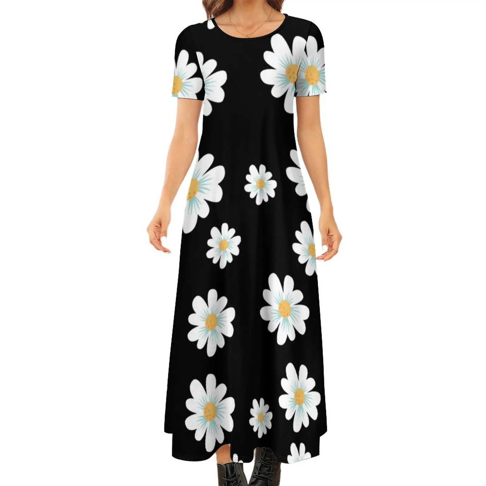 

Красивое платье с маргаритками, модное Макси-платье с цветочным принтом, уличная одежда в богемном стиле, длинные платья большого размера с ...