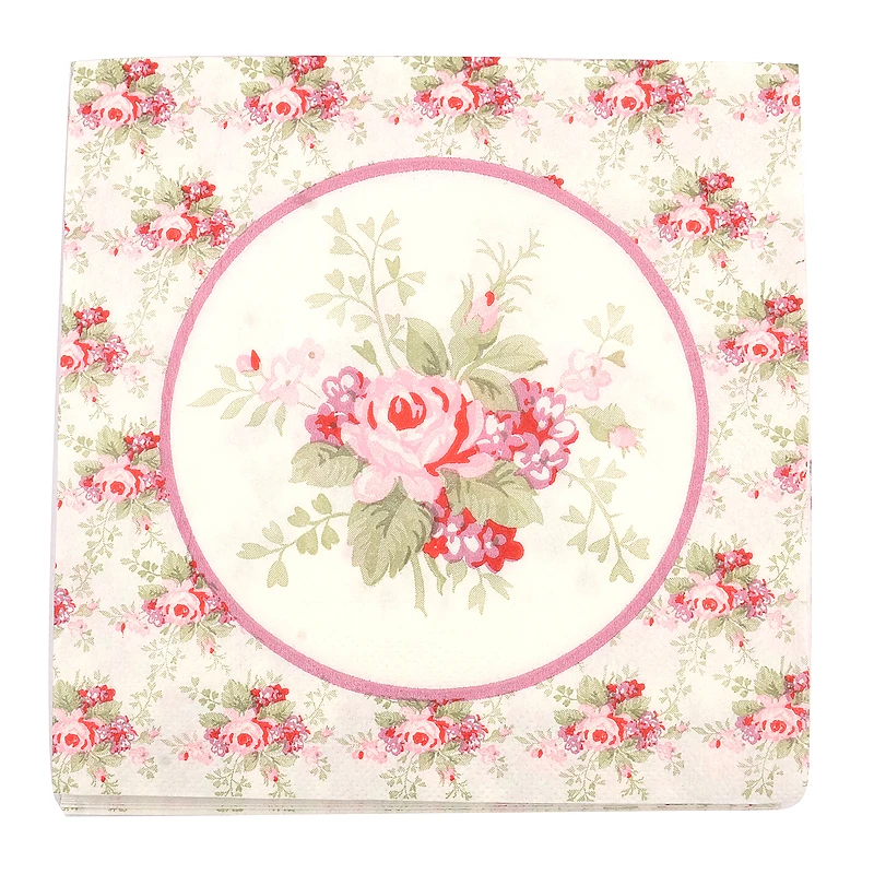 

33*33cm 20pcs/Lot Vinatge Napkins Wedding Flower Elegant Paper Powder Green Small Rose Decoupage Servilletas Table Party Decor