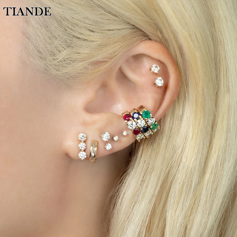 

TIANDE Gold Plated Ear Cuffs Earrings for Women Colourful CZ Zircon Fake Piercing Clip Earrings 2022 Trend Jewelry Wholesale