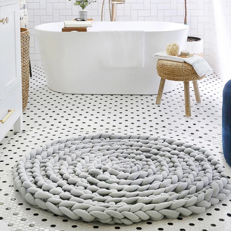 

YIRUIO Nordic Hand Knot Home Decorative Rug Sofa Chair Round Seat Cushion Soft Fluffy Cotton Bedroom Carpet Pet Dog Cat Cozy Mat
