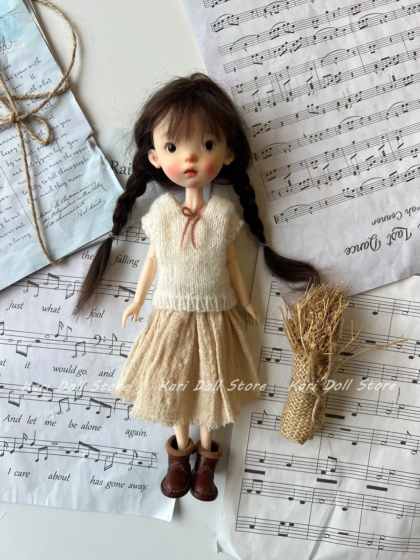 Kari Doll Одежда и юбки 2025 Простая льняная юбка вязаный кукольный комплект для куклы