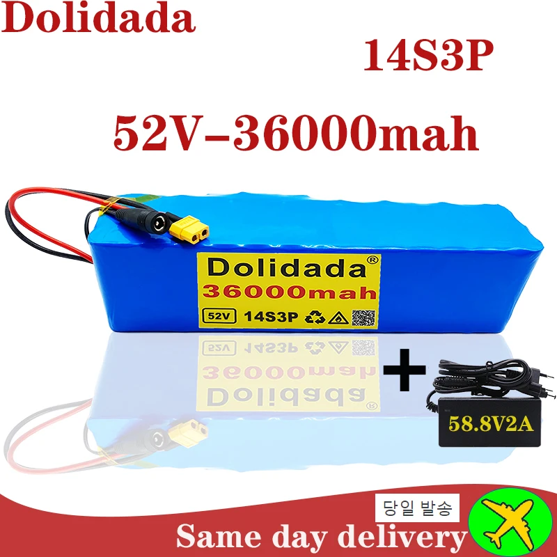 

18650 5В 36000mah14S3P литиевый аккумулятор 52 в 36AH 2000 Вт Аккумулятор для электрического велосипеда встроенный 20A BMS XT60 + 58,8 в 2A зарядное устройство