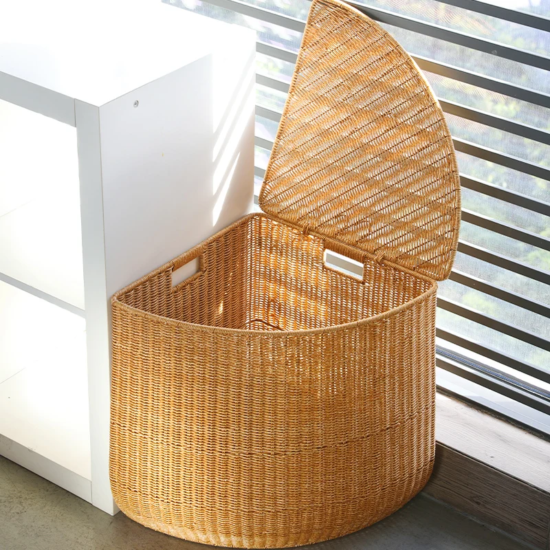 

Dirty Clothes Basket Triangle Rattan-like Corner Dolly Tub Storage Basket Large Fan-Shaped Clothing Storage Box