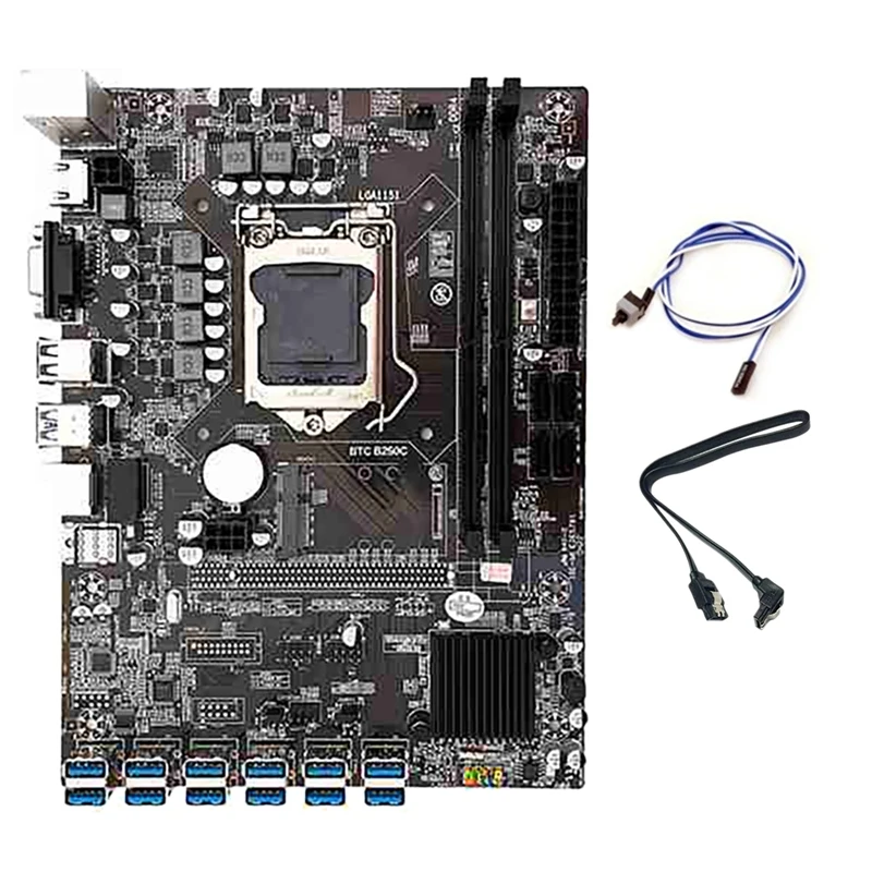

B250C BTC Mining Motherboard 12 USB3.0 To PCIE+Switch Cable+SATA Cable LGA1151 DDR4 RAM SATA3.0+MSATA+VGA ETH Miner Kit
