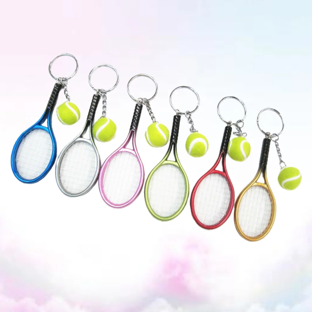 

6 Pcs Tennis Key Ring Tennis Racket Keyring Tennis Theme Key Chain PVC Gift Keychains Bag Pendant Keychain