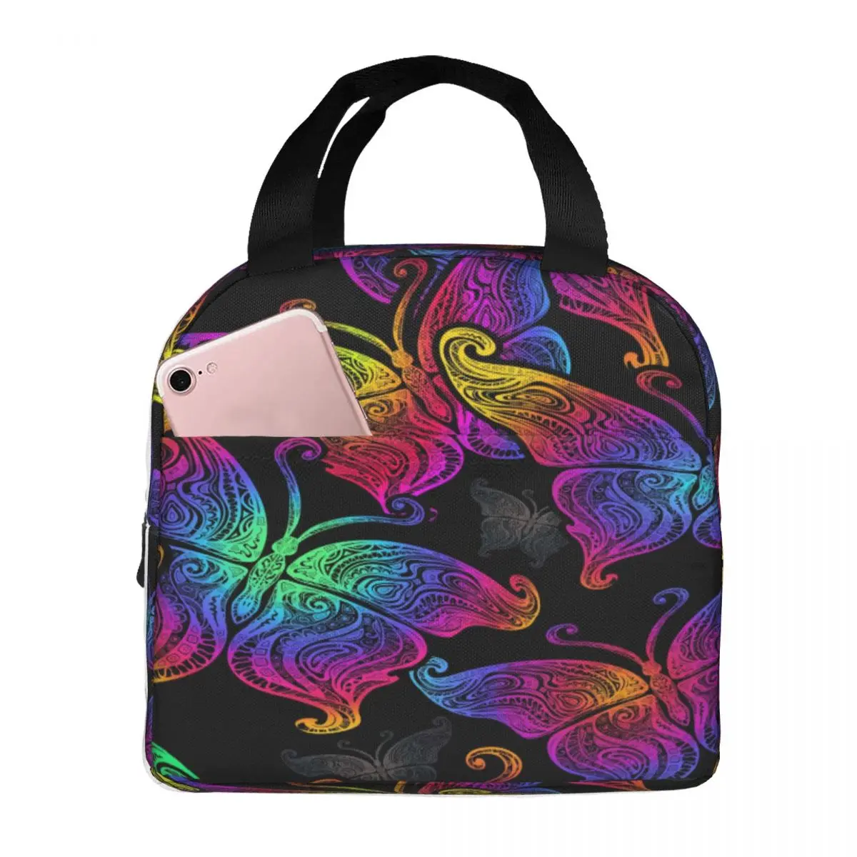 

Boho Butterflies Lunch Food Box Bag Insulated Thermal Food Picnic Lunch Bag for Women kids Men Cooler Tote Bag
