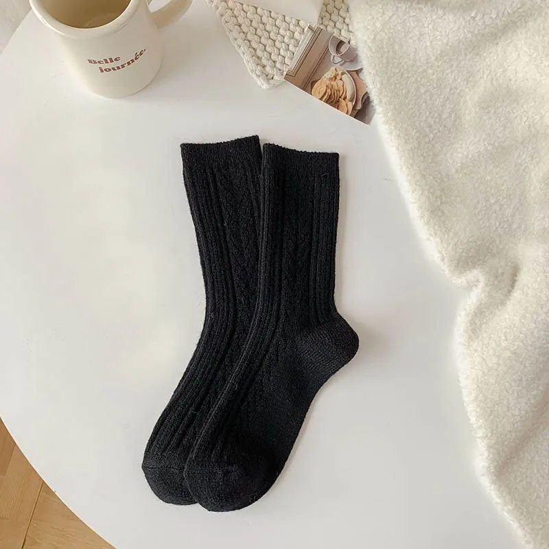 New Winter Socks Women Cashmere Wool Thicken Warm Women Socks Sox Japanese Fashion Harajuku Solid Color Thermal Long Socks