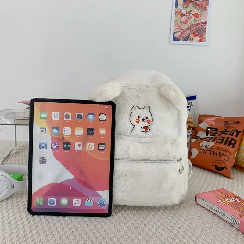 Est Kawaii Girls School Backpack Teenager Women Female Bagpack Shoulders Fluffy Nylon Bear Bolsa Mochila Bag Mini Cute Smallbag