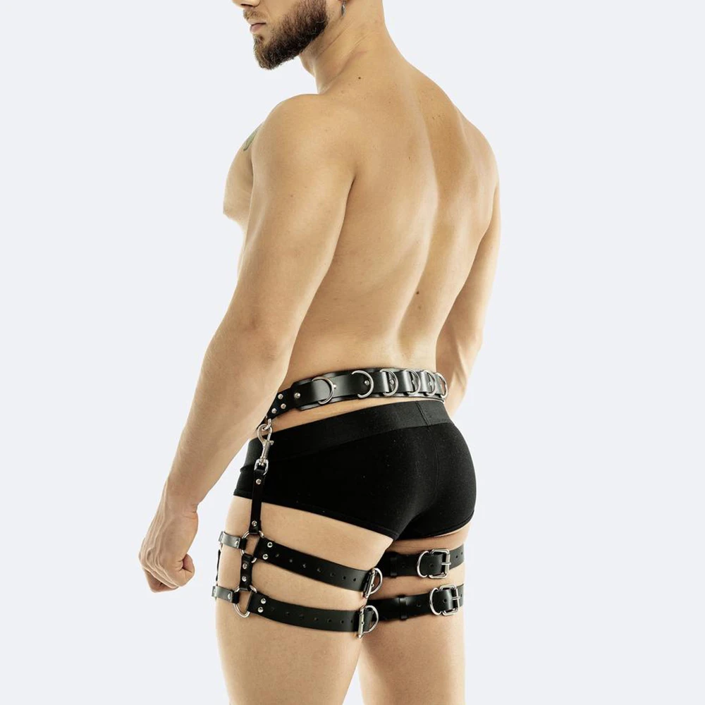 

Male Sexy Harness Bondage Buttocks Adjustable Leather Lingerie Gay Fetish Erotic Punk Rave Cosplay Tops And Bottoms