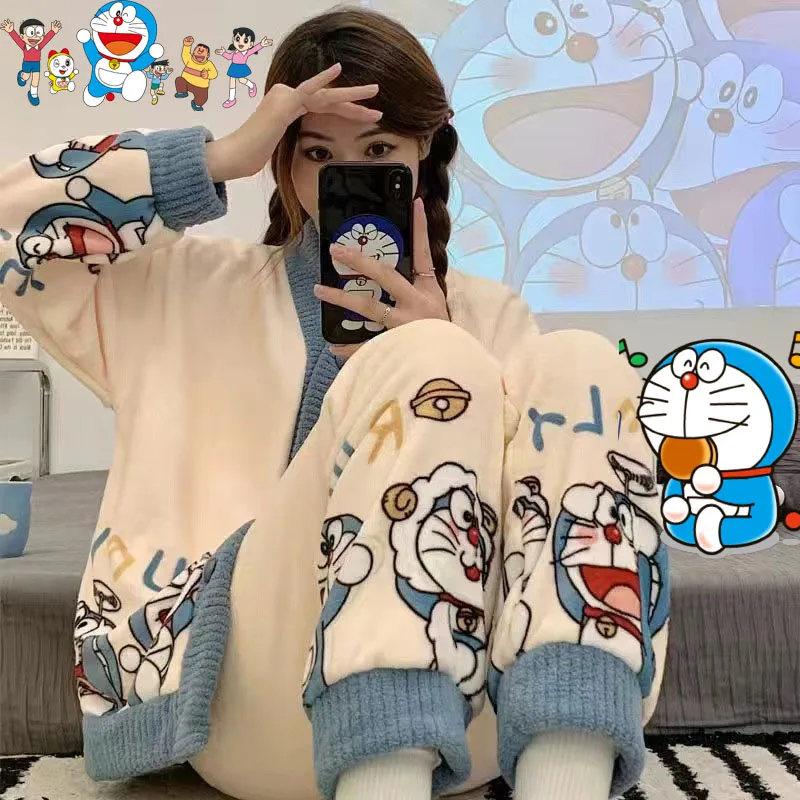 

Kawaii Doraemon Аниме Фигурки девушки игрушки мультфильм Дораэмон Косплей двухмерная женская одежда Детская плюшевая Пижама зима