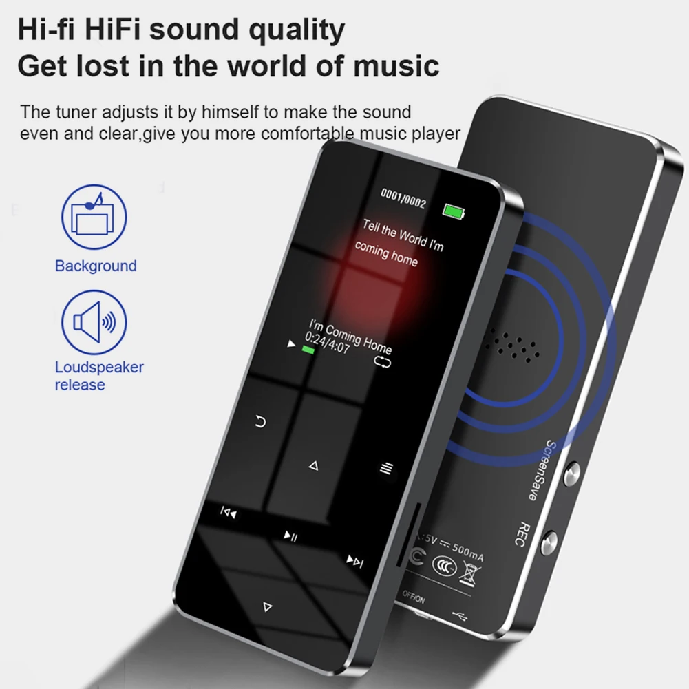 

MP4-плеер 2,0 дюймов металлический сенсорный MP3 MP4 музыкальный плеер Bluetooth 5.0 Поддержка карты Built-in динамик FM-радио Будильник электронная книга