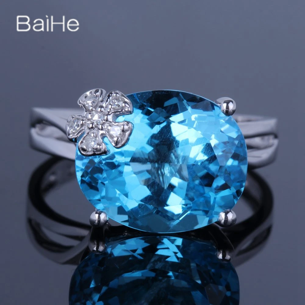 

BAIHE Sterling Silver 925 7.9ct Oval Natural Dark Blue Topaz Engagement Women Cute/Romantic Fine Jewelry Blue Topaz Ring