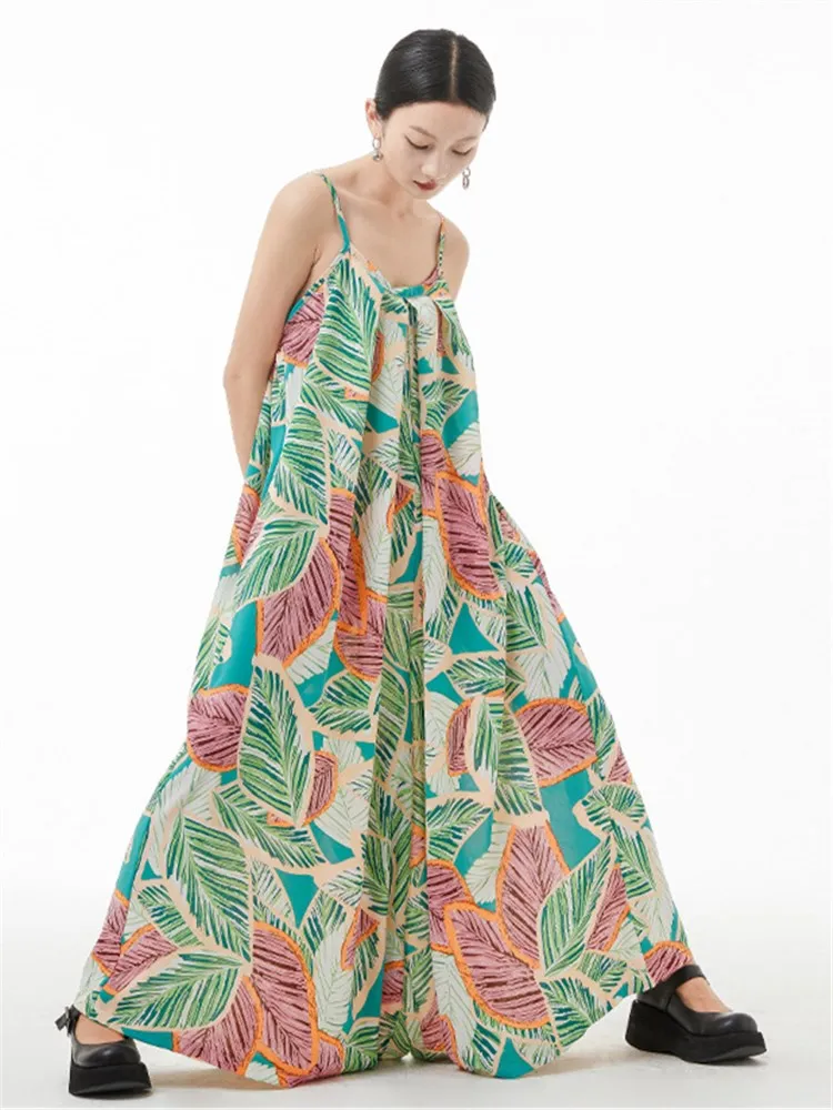 

Женский комбинезон платье на подтяжках с цветами, летняя уличная одежда 2022, винтажный Свободный комбинезон большого размера с широкими шта...