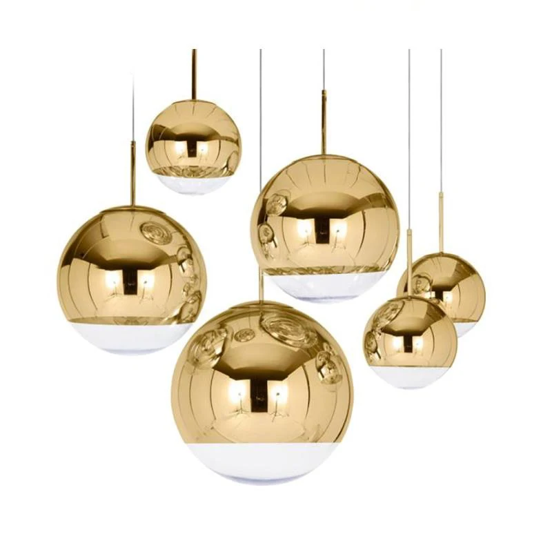 

Nordic Glass Mirror Ball Chandelier Lighting Gold Silver Glass Ball Lamps Kitchen Living Room Bedroom Lustre Glass Chandeliers