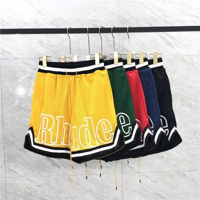 

Top Version 1:1 Webbing Splice Logo Embroidery Rhude Shorts Men Women EU Size 100% Cotton Skateboard Rhude Shorts