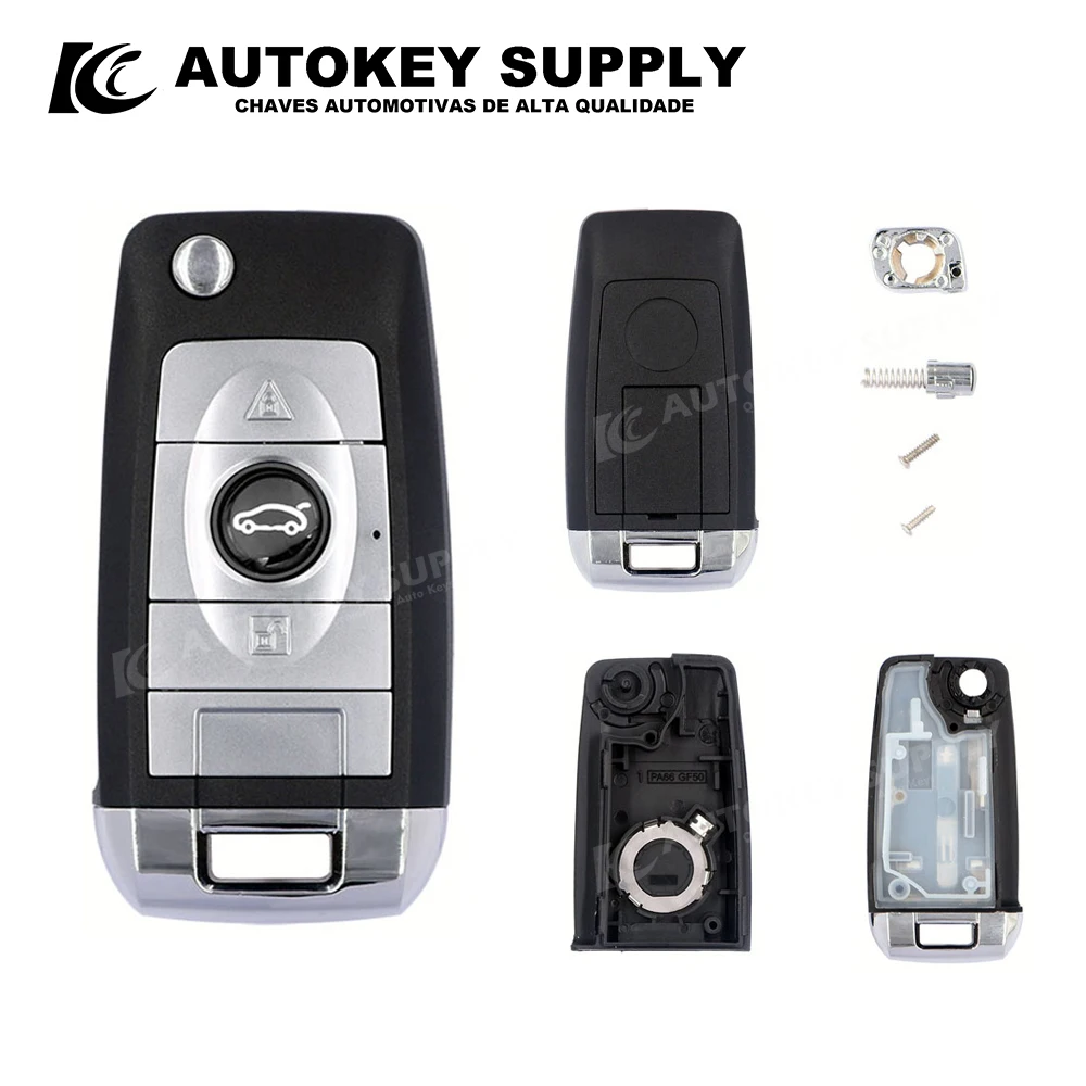 Carcasa de llave plegable para Volkswagen rolls-royce, 3 botones con soporte, Autokeysupply AKVWF153