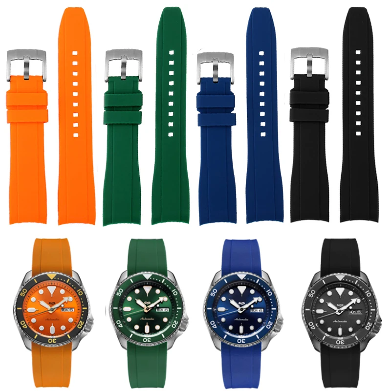 Bracelet de montre en caoutchouc silicone pour hommes  extrémité incurvée  Rolex Water Ghost seiko