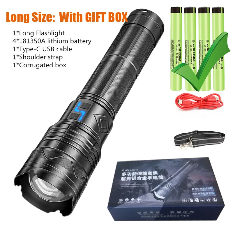 

Мощный фонарик, суперъяркий фонарь дальнего действия, масштабируемый фонарь для экстренных ситуаций, наружный тактический фонарь, дисплей мощности