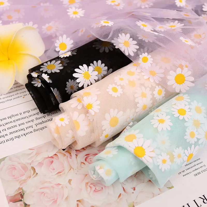 

Lace Fabric Soft Fine Hole Rhombus Mesh Small Daisy Plum Blossom For DIY Handmade By Half Meter
