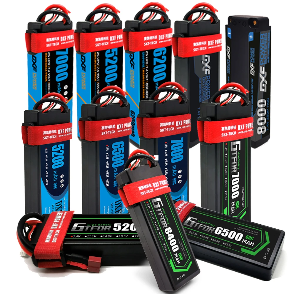 2PCS DXF Lipo Battery 2S 7.4V 8400mah 8000Mah 7000Mah 6500Mah 5200Mah 120C 110C 60C 50C HardCase For RC 1/10 Buggy Truggy Cars