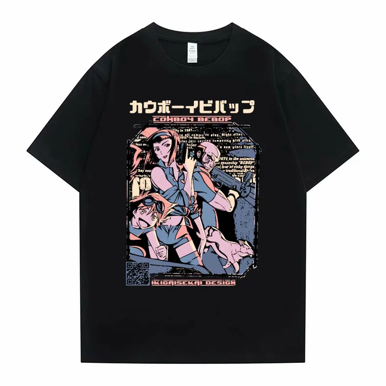 

Japanese Anime Cowboy Bebop Space Spike Spiegel Jet Faye Tshirt Men's Cartoon Streetwear Men Women Casual Manga Cotton T-shirts