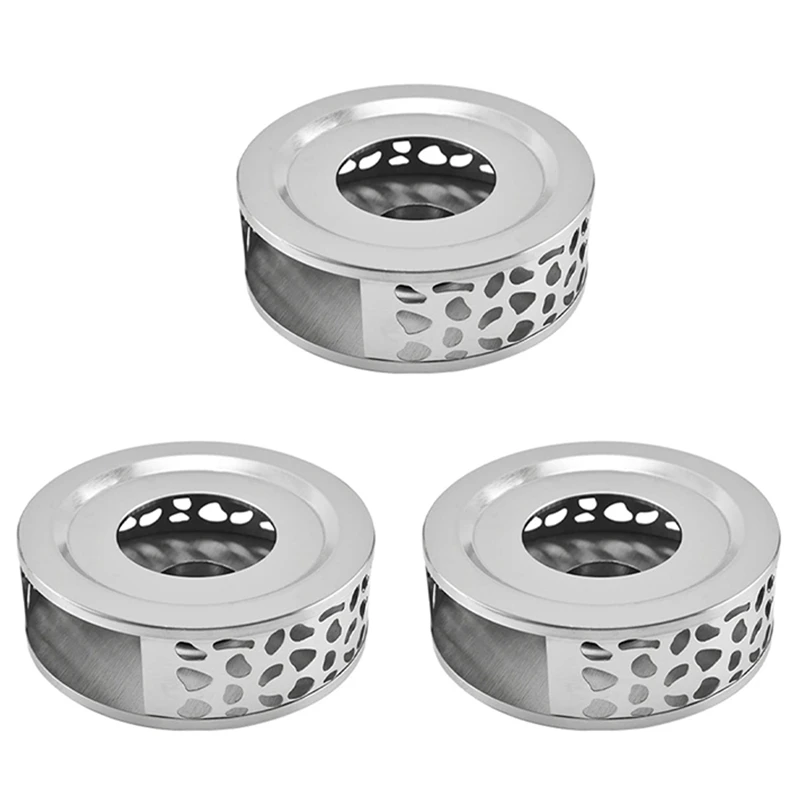 

3X Tea Warmer Coffee Warmer Stainless Steel With Tealight Holder Tea Base Hollow Carved Design Heater Coffee Warmer