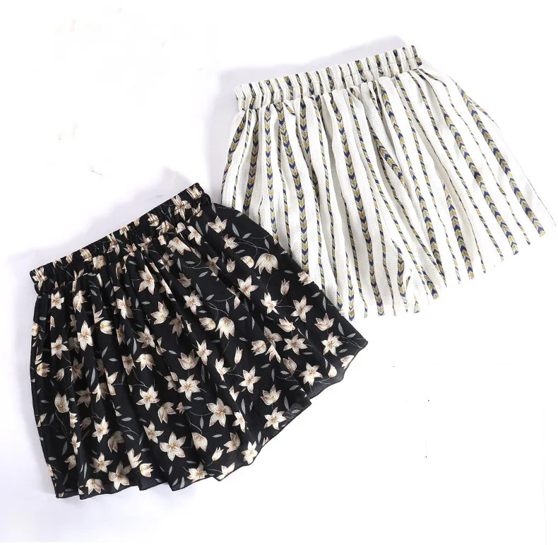 Spring Summer Shorts For Women Chiffon Floral Wide Leg Shorts Loose Print High Waist Female Casual  Shorts Skirt