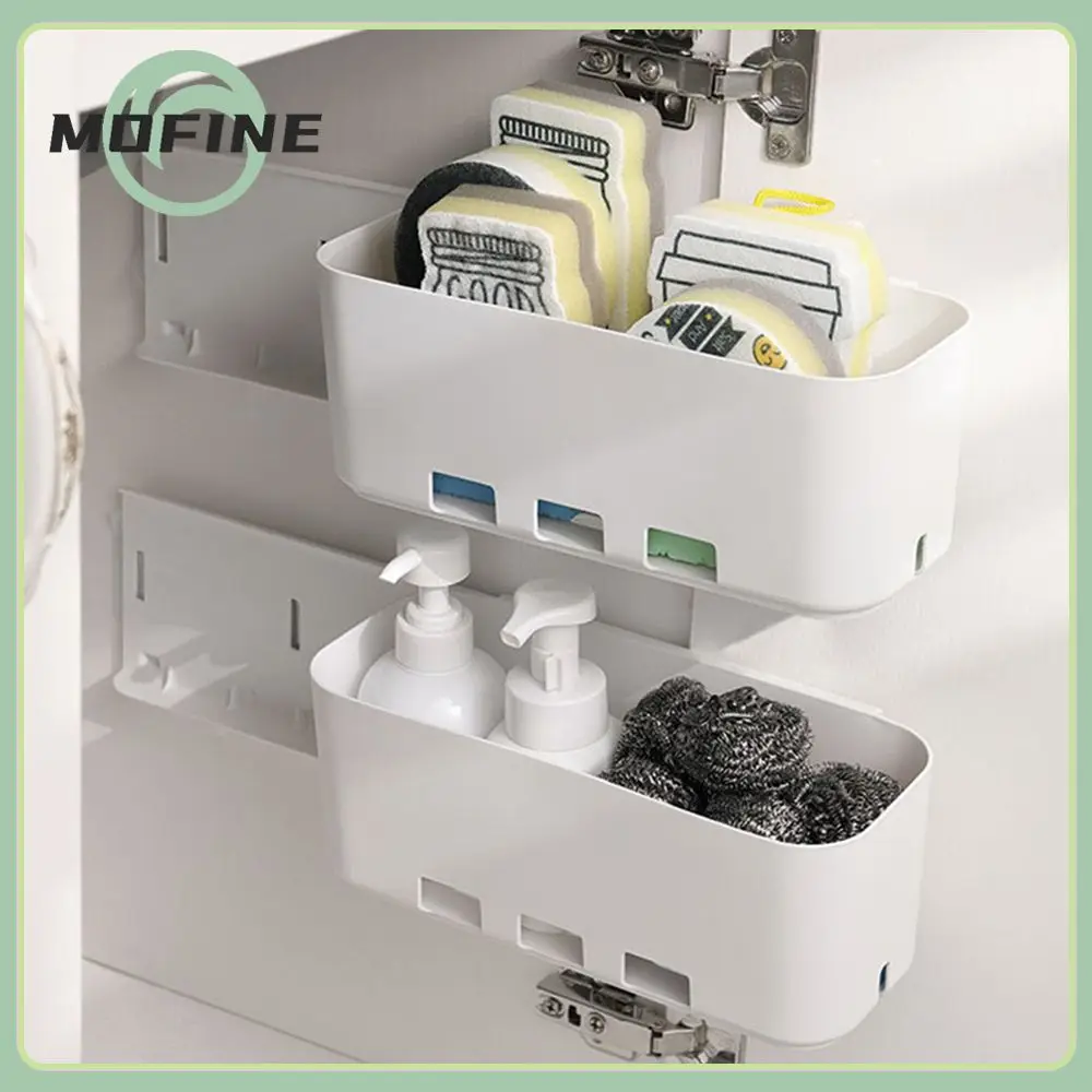 

Kitchen Cabinet Storage Rack Retractable Non-perforated Drawer Type Cabinet Shelf White Seam-free Drawer Shelf Storage Box Pp