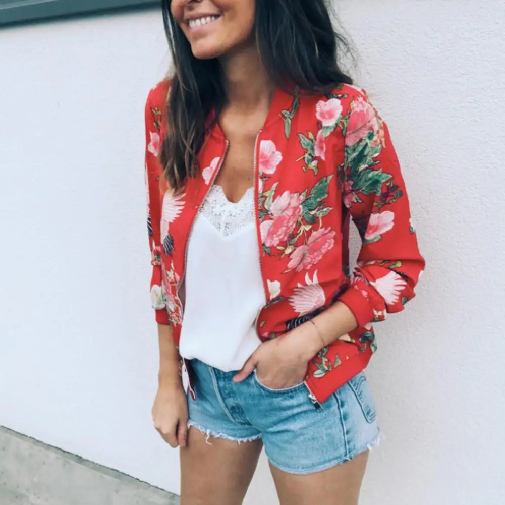 

Fabulous Lady Coat Colorfast Casual Spring Jacket Zipper Different Patterns Spring Jacket