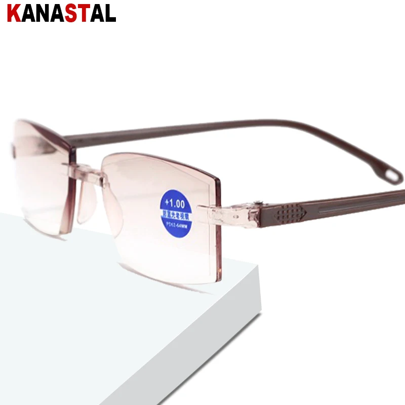 

Women Rimless Blue Light Blocking Reading Glasses Men TR90 Metal Half Eyeglasses Frame UV Anti Fatigue Presbyopic Lens Eyewear