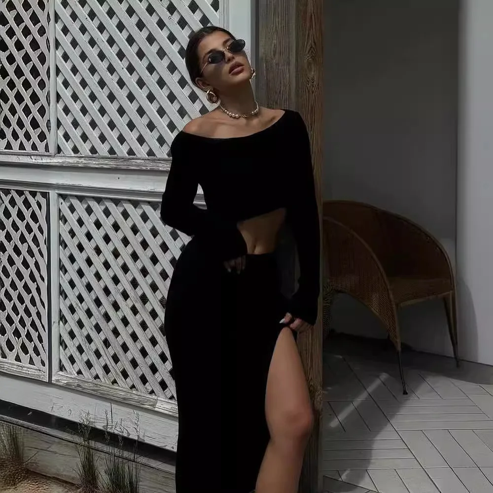 Новинка женская одежда однотонная тонкая юбка с открытыми пуговицами и разрезом