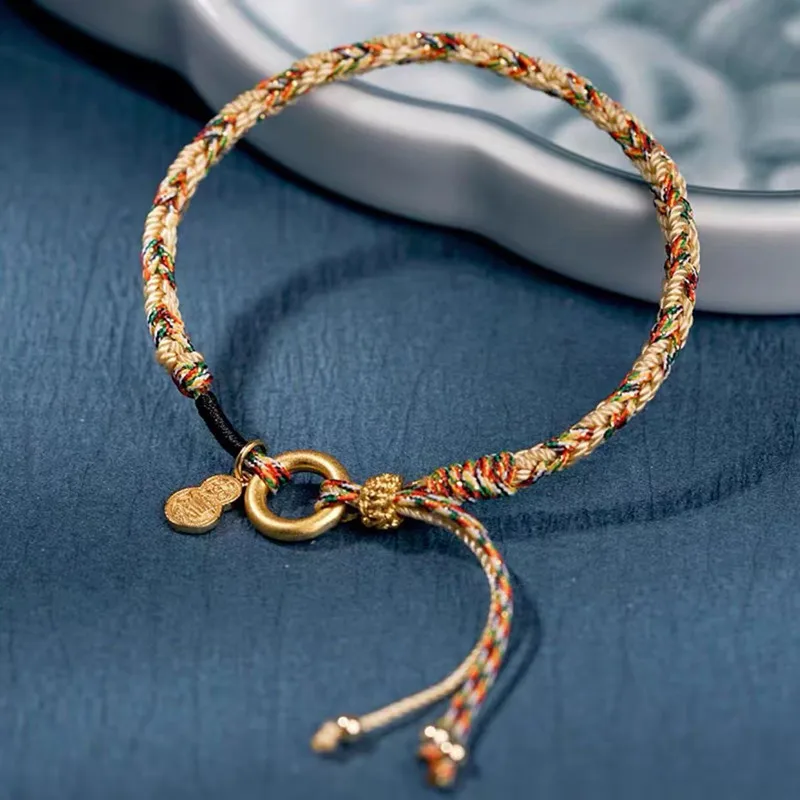 Плетеный вручную разноцветный веревочный браслет с листьями тыквы женский для