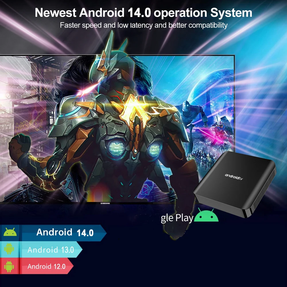 ТВ-приставка 4G 5G Dual Wifi BT5.0 Android 14 с голосовым управлением TV98 ATV Plus, медиаплеер, HD 4K 8K, 8 ГБ 128 ГБ, IPTV (art.: 3920dbdd87a45) - 3920dbdd87a45