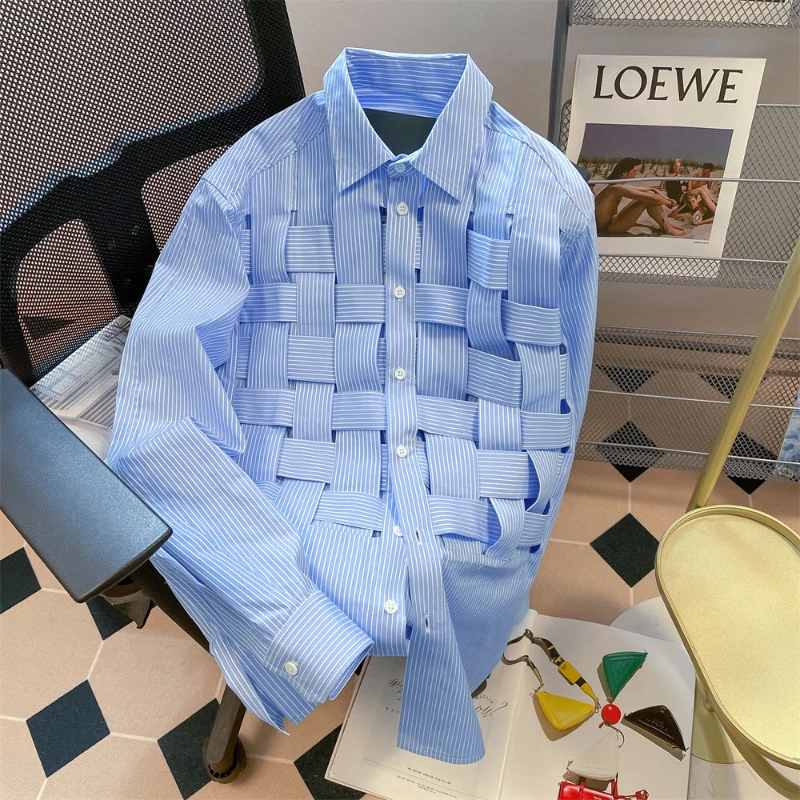 

Women Solid Hollow Out Shirts Lapel Long Sleeve Loose Waist Fashion Patchwork Blouse Female Chic Casual Shirt 2023 NEW
