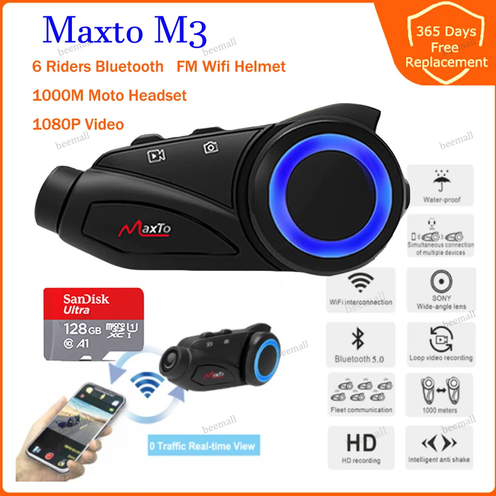 Мотоциклетная камера Maxto M3 с широкоугольным объективом 1000 м 1080P | Автомобили и