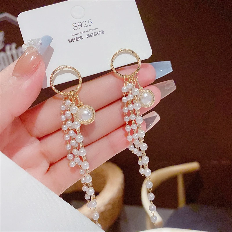 

925 Silver Needle Diamond Butterfly Zircon Pearl Earrings Women's Light Luxury High-End Tassel Earrings 2022