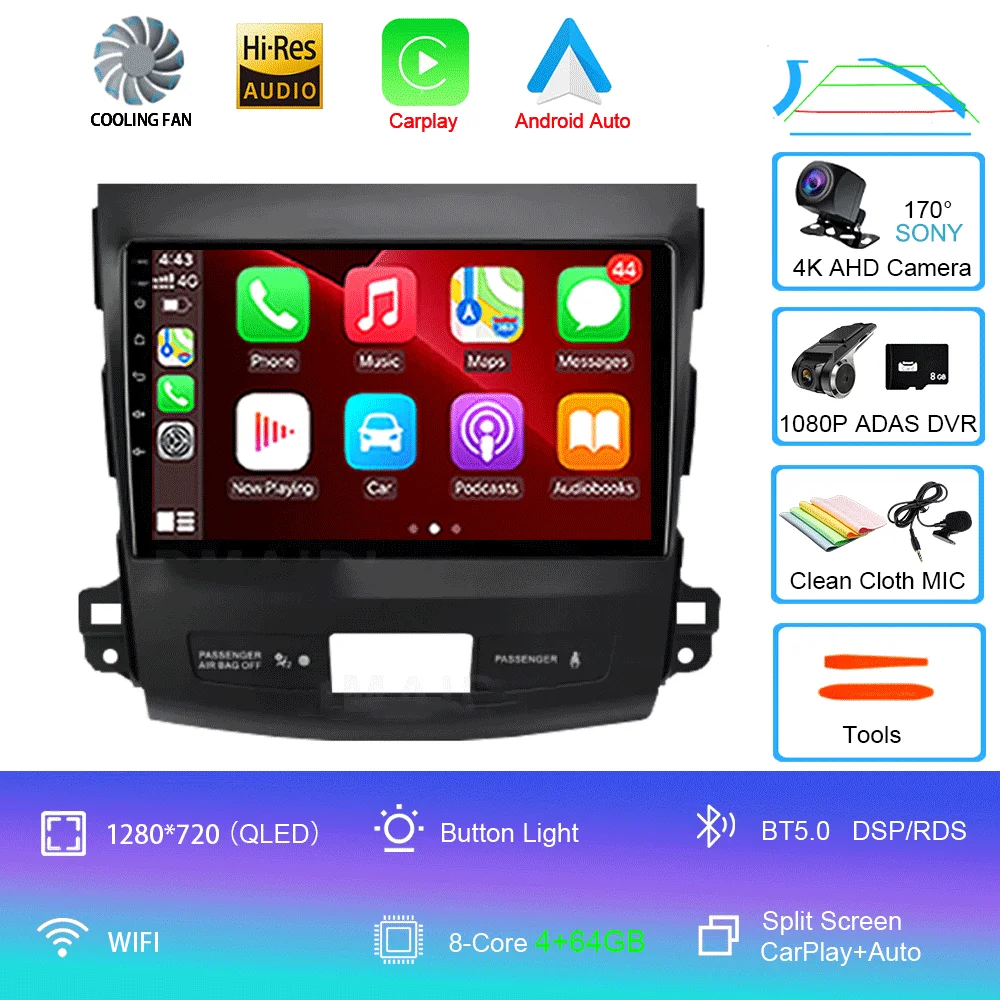 

Android 15 для Mitsubishi Outlander 2007-2012 9-дюймовый автомобильный радиоприемник стерео аудио GPS плеер Carplay авто экран WIFI + 4G