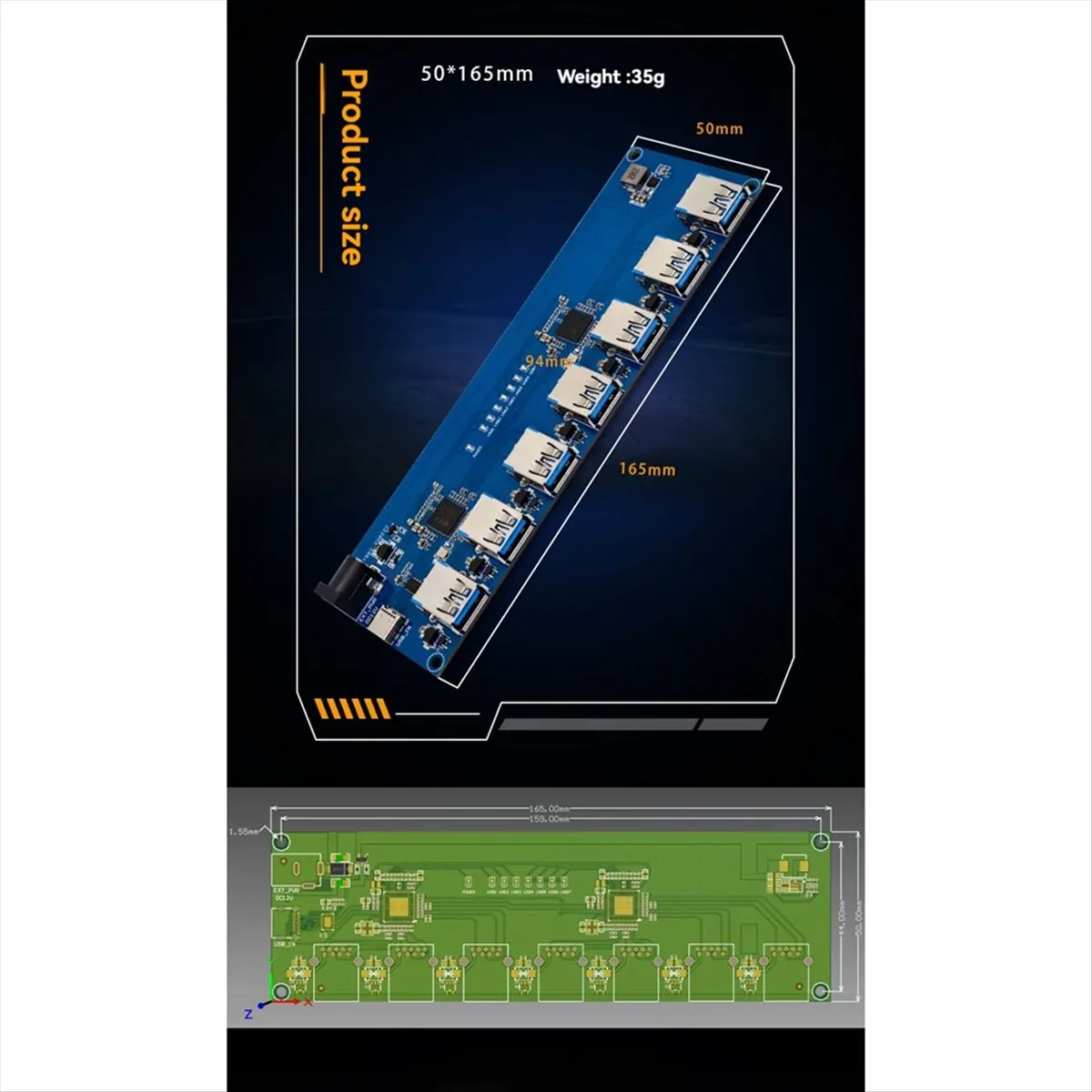 Фото Модуль USB-концентратора ABKM VL817 USB3.1, высокоскоростной USB-концентратор на 7 портов с функцией предотвращения обратного тока, тип-C №5