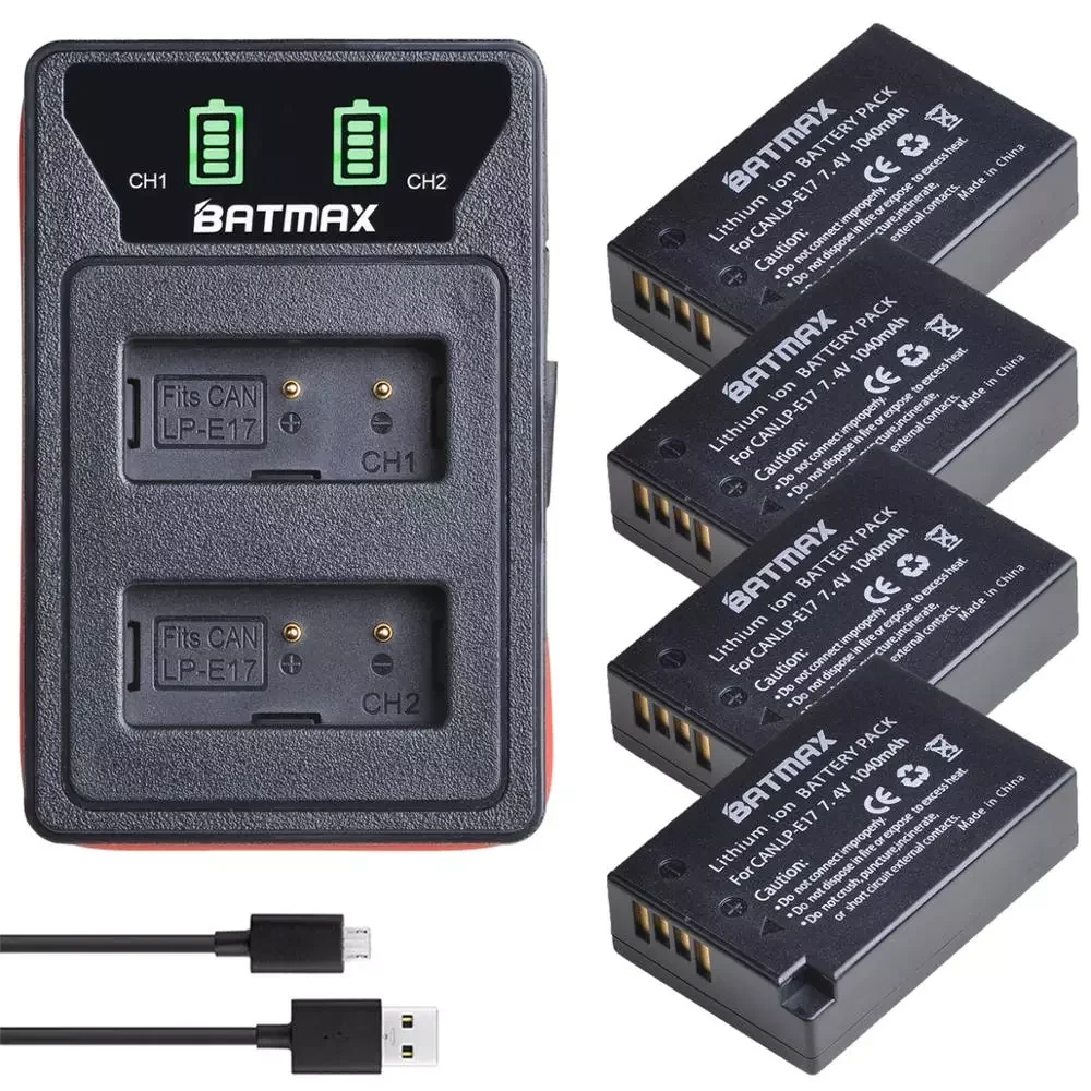 

NEW 4X LP-E17 LPE17 LP E17 Battery + LED Built-in USB Dual Charger for Canon EOS RP, Rebel SL2, SL3, T6i, T6s, T7i, M3, M5, M6
