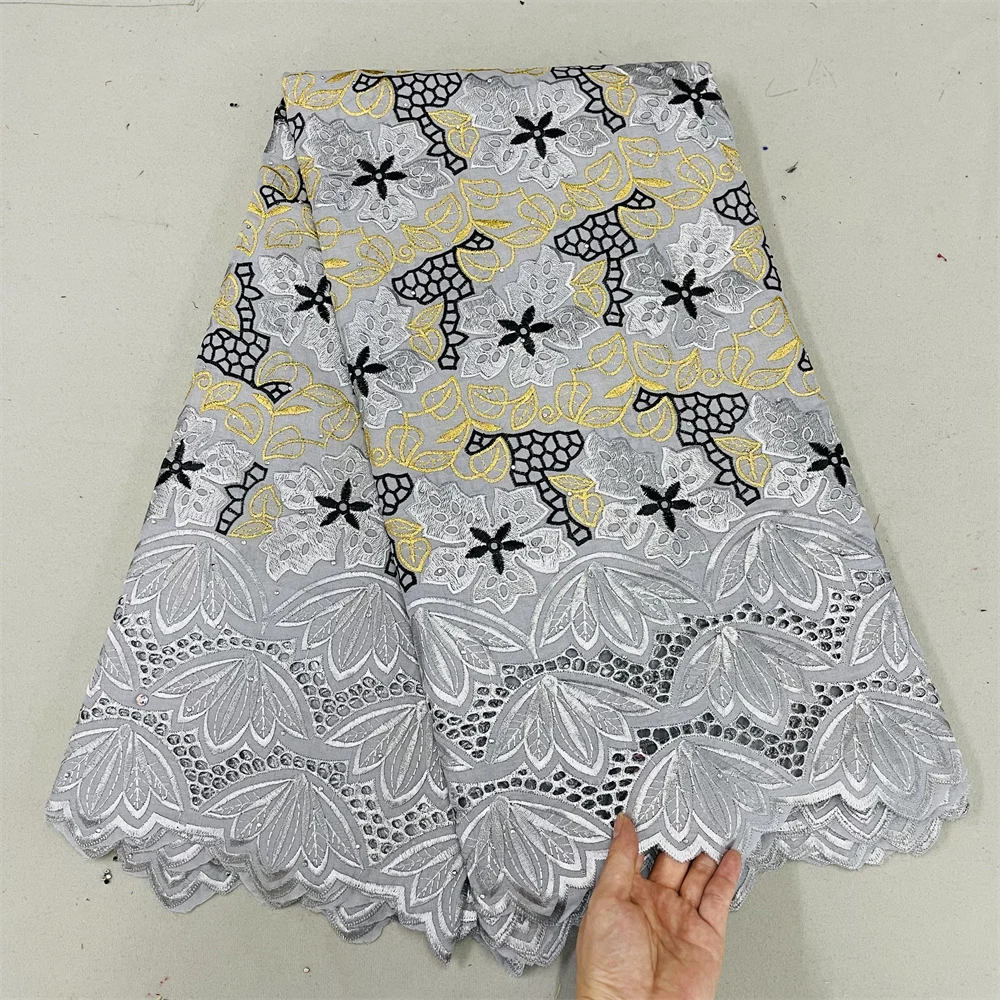 

African Swiss Voile Lace Fabric Design African Swiss 100% Cotton Lace Fabric With Cord Lace For Sew Party Dress 5 Yards QF0119