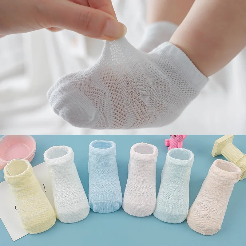 

3 Pairs/Set Baby Socks Summer Thin Mesh Solid Color Lightweight Breathable Newborn Infants Cotton Socks for Boys Girls 0-12Month