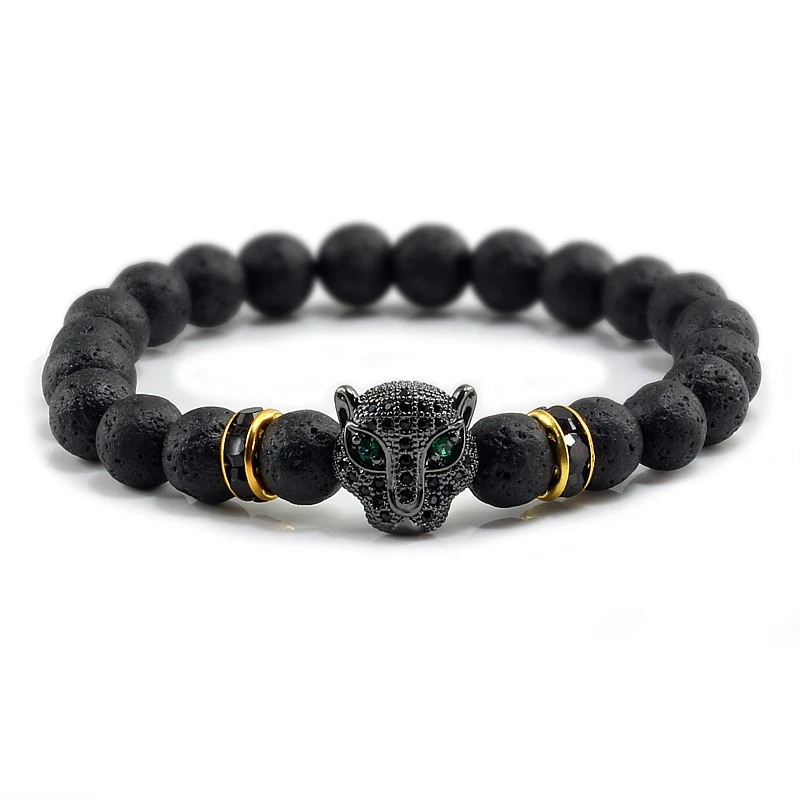 

12 Style Bracelet Men Black Lava Healing Balance Beads Reiki Buddha Prayer Natural Stone Yoga Bracelet For Women Leopard Head