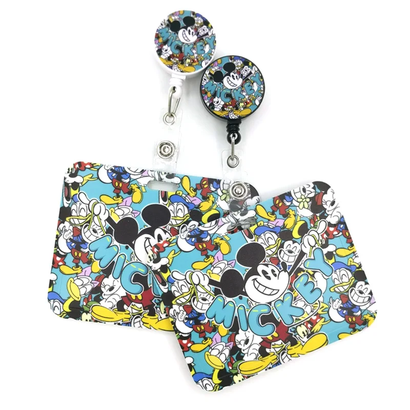 Mickey Mouse Anime ID Retractable Badge Holder Reel ID Badge Holder Clip Key Ring for Name Card Keychain Nurse Work Decorations