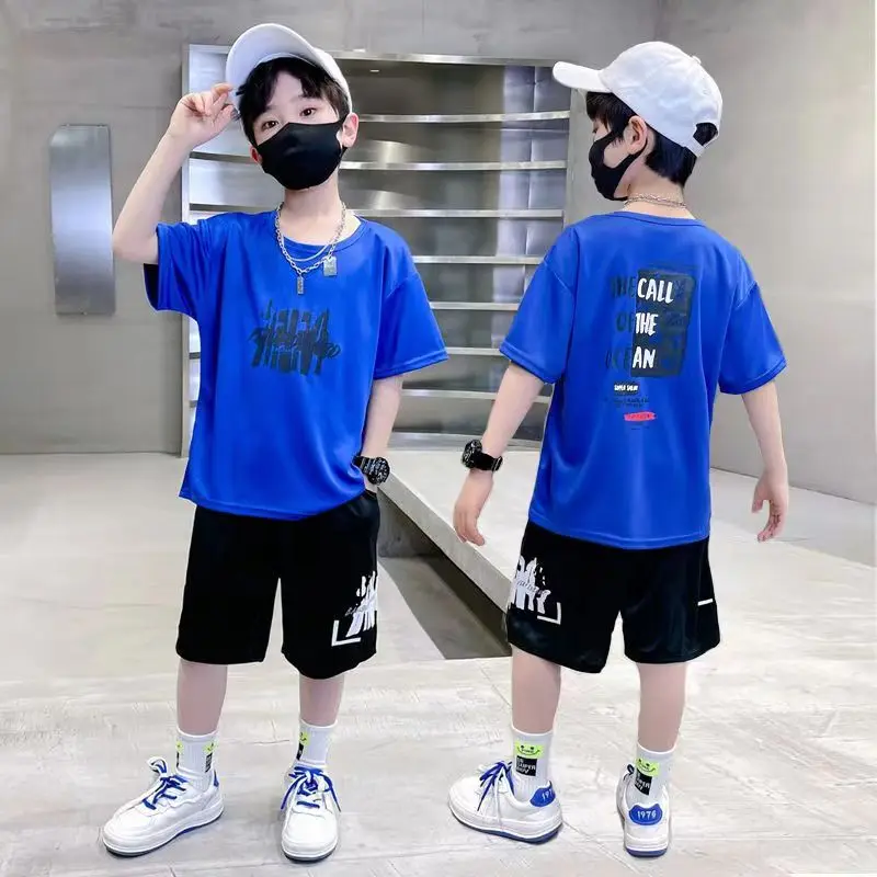 

Boys Summer Casual Breathable Short Sleeve Suits Fashion Print T-shirts+Pants 2pcs Sports Sets For 6-12 Years Boys Clothes