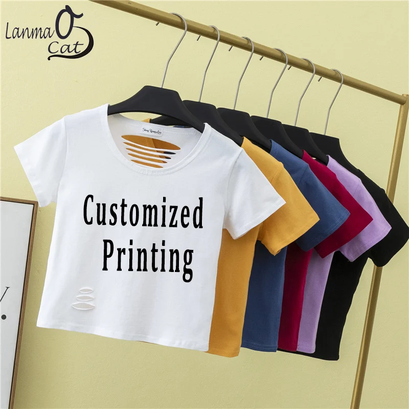 

Женский укороченный топ с коротким рукавом, с принтом на заказ