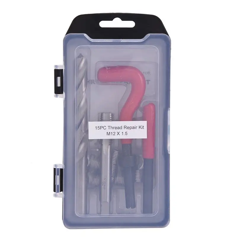 

15Pcs Thread Repair Tool Kit For Restoring Damaged Threads Spanner Wrench Twist Drill Bit Kit M12x1.25 M12x1.5 M12x1.75