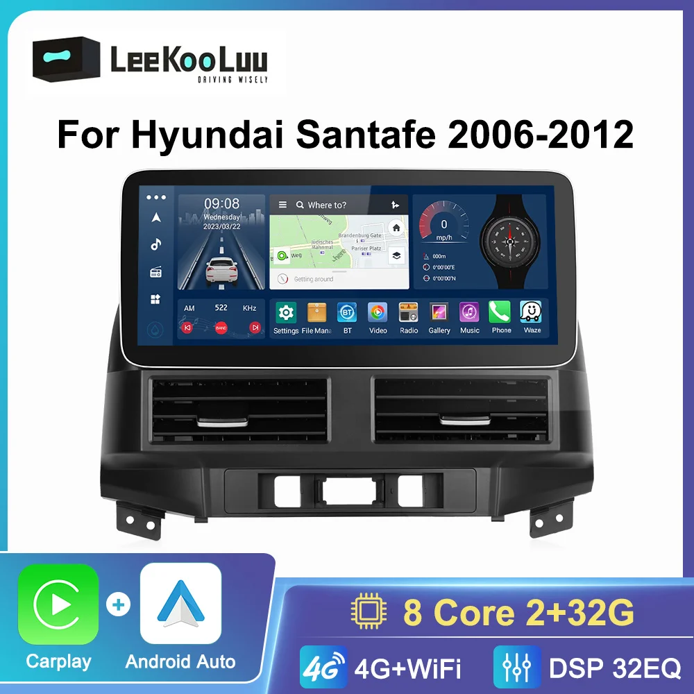 

LeeKooLuu 8 core 2 + 32G Android автомобильный стерео GPS Радио 12,3 ''WIFI 4G Carplay Android авто для Hyundai Santafe 2006-2012 Мультимедиа
